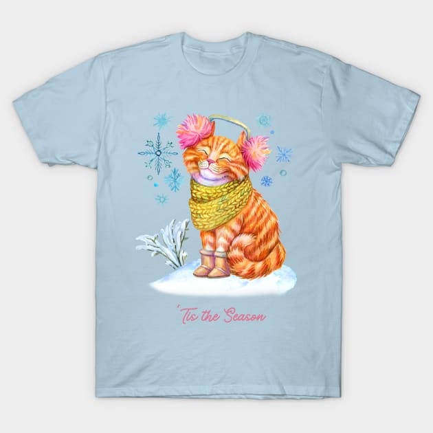 Tis The Seasons Winter Cat T-Shirt by FicklePicklePGH